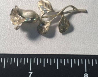 Vintage Sterling Long Stem Rose Pendant - AB