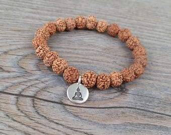 Mala bracelet, meditation, yoga, OM, budhha seeds rudraksha - meditation goddess charm