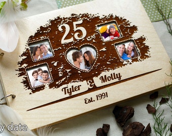 Anniversary photo album Wood Photo Album Wedding present Custom Scrapbook Album Wooden Photo book Wedding gift Personalized Album