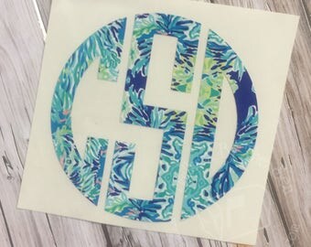 Lilly Pulitzer Inspired Circle Monogram Decal | Yeti Decal | Lilly Car Decal | Lilly Monogram Decal | Monogram Car Decal Lilly Sticker