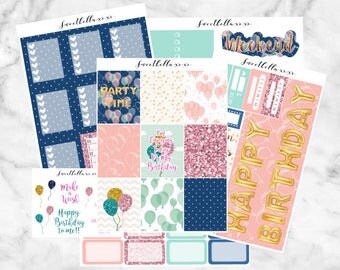 Birthday Kit / Birthday Planner Sticker Kit / Erin Condren Life Planner Vertical Layout / ECLP / Happy Birthday Weekly Sticker Kits