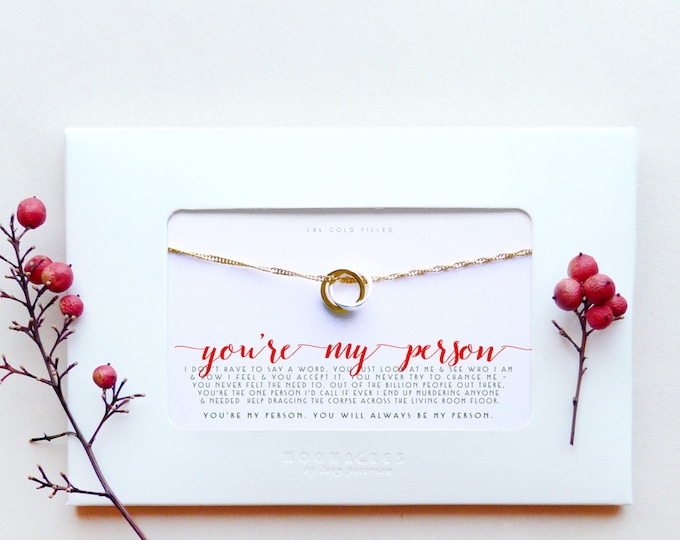 Bestfriend | You're My Person | Sweet Funny Dark Humor Gift for Best Friend Birthday Long Distance | Gold Filled Karma Linked Circle Ring