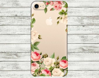 Case iPhone 7 Plus with design floral Roses iPhone 7 case clear Transparent iPhone 5, 5s, SE, 6, 6s, 6 Plus Case Silicone iPhone case.