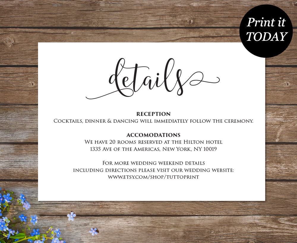 Wedding Details Printable Card Customizable Wedding