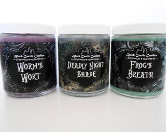 Nightmare Before Christmas Jar Candle Set - Deadly Night Shade - Worms Wort - Frogs Breath - Tim Burton Inspired