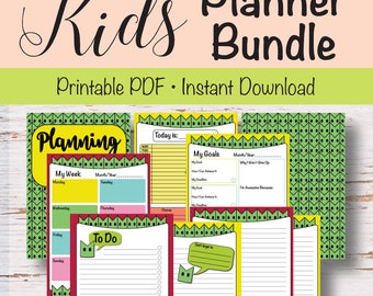 Kids Daily Weekly Planner Planner; Goals Planner To Do List Notes Writing Paper Printable Pattern Inserts A4 PDF Cats