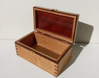 Keepsake Box / Memory Box - Hand-made from reclaimed Australian Oak with inset Jarrah lid and Jarrah inlay strips