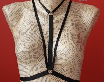 Choker V-neck Body Harness bra Aya | Black Cage bra | Choker harness bra | Fashion Cage bra top | Triangle Harness bra | Strappy Bra