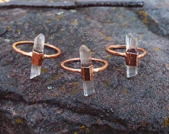 Rock crystal ring, Crystal top, gemstone ring, Crystal ring, ring, ring Raw Crystal, quartz ring, mountain crystal, copper ring