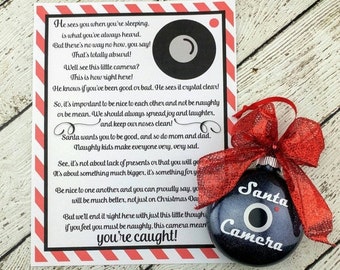 Santa Camera Glass Ornament - Santa Cam Ornament - Santa Camera Ornament with Letter