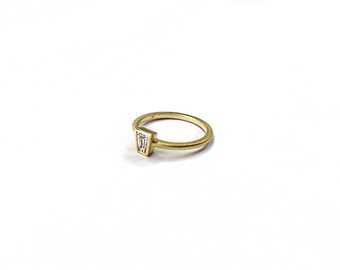 14K -Handmade - Unique - Solitaire - Taper - Baguette - Trendy -Yellow - Gold - Stacker - Diamond Ring