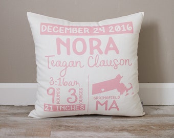 Birth Announcement Pillow | Personalized Baby Pillow | Gift for New Mom | Baby Stats Pillow | Rustic Decor | Nursery Decor | Baby Girl Gift