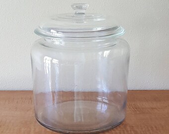 Vintage One Gallon & Half Clear Glass Jar with Lid~Cookie Jar~Pickle Jar~Storage Jar~Large Canister~Large Kitchen Glass Jar with Glass Lid