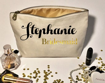 Personalized wedding Makeup Bag- Canvas cosmetic bag- Bridesmaid Gifts Ideas - Tote - Wedding favors- Bridal party bags- Zipper pouches.