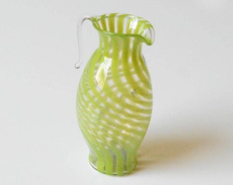 Vintage Blown Glass Green and Clear Miniature Creamer Pitcher