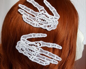 Embroidered Lace Skeleton Hand Hair Clips Any Color