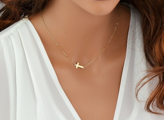 Dainty Cross Necklace Gold Cross Necklace Delicate By Goldenbijoux 0564