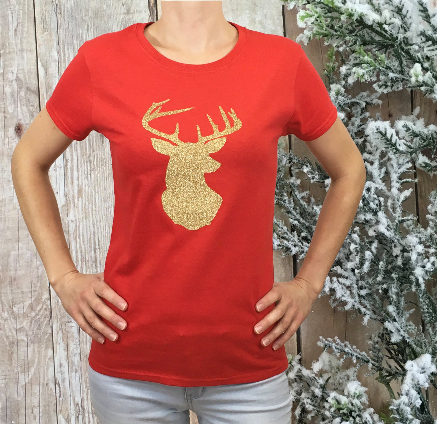 CHRISTMAS SHIRT deer shirt glitter deer shrit womens winter