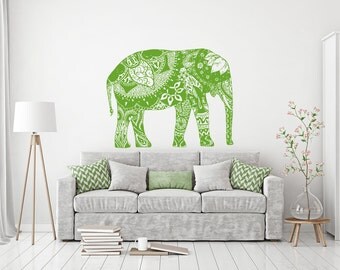 Boho Elephant Wall Decal Bohemian Decals Bedding Decor Yoga Decal Mandala Home Decor Boho Sticker Bedroom Moroccan Yoga Studio Decor kp15