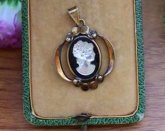 Vintage Bohemian Cameo Pendant Solid Silver Gilt For Necklace