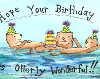 Otter Card-Otter Birthday Card-Otters-Watercolour Animal Card-Watercolour Birthday Card-Ocean Card-Animal Card-Watercolour Card