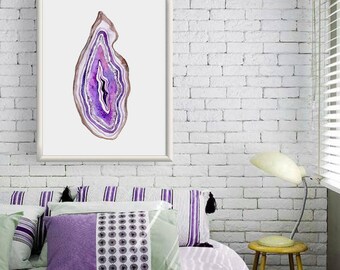 Geode Print Agate Art Print,Geode Art,Agate Slice Art,Purple Agate Watercolor,Agate Painting,Gemstone Art Geode Slice,Mineral Art Crystal