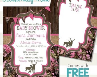 Hunting Camo Baby Shower Invitation - Digital File or Prints - Light Pink or Pale Blue