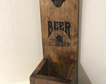 Rustic Bottle Opener, Wall-mount Beer Bottle Opener with Cap Catch, Groomsmen Gift, Housewarming Gift, Bottle Opener