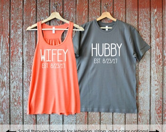 Hubby Wifey Shirts, Honeymoon Shirts, Just Married, Bride and Groom Shirts, Bridal Shower Gift, Mr and Mrs Shirts, Wedding Gift, Couples