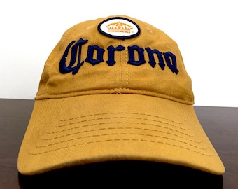 Corona Beer Vintage Trucker Hat / Corona Beer Trucker Hat Vintage Dad Hat / Gold & Blue Corona Baseball Cap Made in Mexico Hipster Clothing