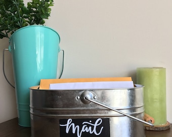 Handpainted Mail Tin, Galvinized metal mail bin, Rustic Mail bin, Mail organizer 10.5"x6.5"x4.5"