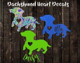 Dachshund Heart Decal, Personalized Dachshund Decal, Dachshund Car Decal, Dachshund Tumbler Decal, Dog Heart Decal