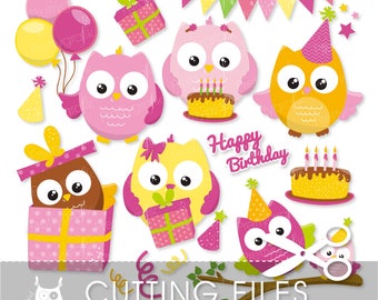 Birthday owls girls cutting files, svg, dxf, pdf, eps included - shark party cutting files for cricut and cameo - Cutting Files SVG - CT651