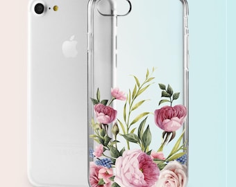 Peony Flowers iPhone 5c Case iPhone 7 Transparent Case Floral Case iPhone 7 Plus Case iPhone 6 Case iPhone Case 6s Case 7 iPhone 5 Case 034