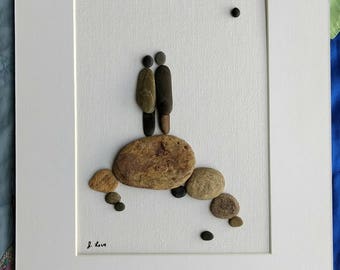 Unframed pebble art, anniversary gift, birthday gift, engagement gift, wedding gift, 8 by 10 couple by Jenny Love