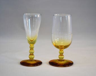 Free Shipping! Vintage Amber/clear Brandy Shot Glasses