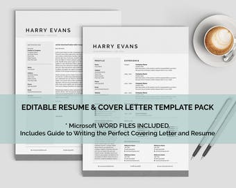 Curriculum Vitae, CV Template Design, Simple Editable Resume, Edit on Mac or PC in Microsoft Word, Comes With CV Guide and Covering Letter