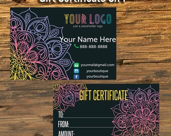 Gift Certificate, Free Customization, Gift Cards, Home Office Approved Fonts And Colors, Business card, Mandala
