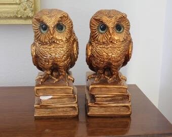 Vintage Gold Owl Bookends
