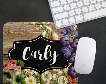 Floral Mouse Pad, Personalized Mouse Pad, Monogram Mousepad, Custom Mousepad, Mousepad, Custom Mouse Pad, Rectangle Mousepad