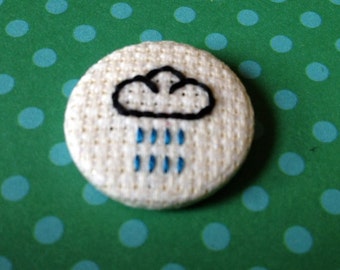 Cross Stitch Rain Cloud Pin Badge