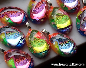 Girl Easter Egg, Bunny Necklace for Girls, Rainbow Glitter Easter Rabbit, Gift for Girls, Bunny Resin Jewelry by isewcute for Springtime