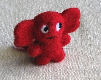 Mini beastie or monster, needle felted creature, bright red