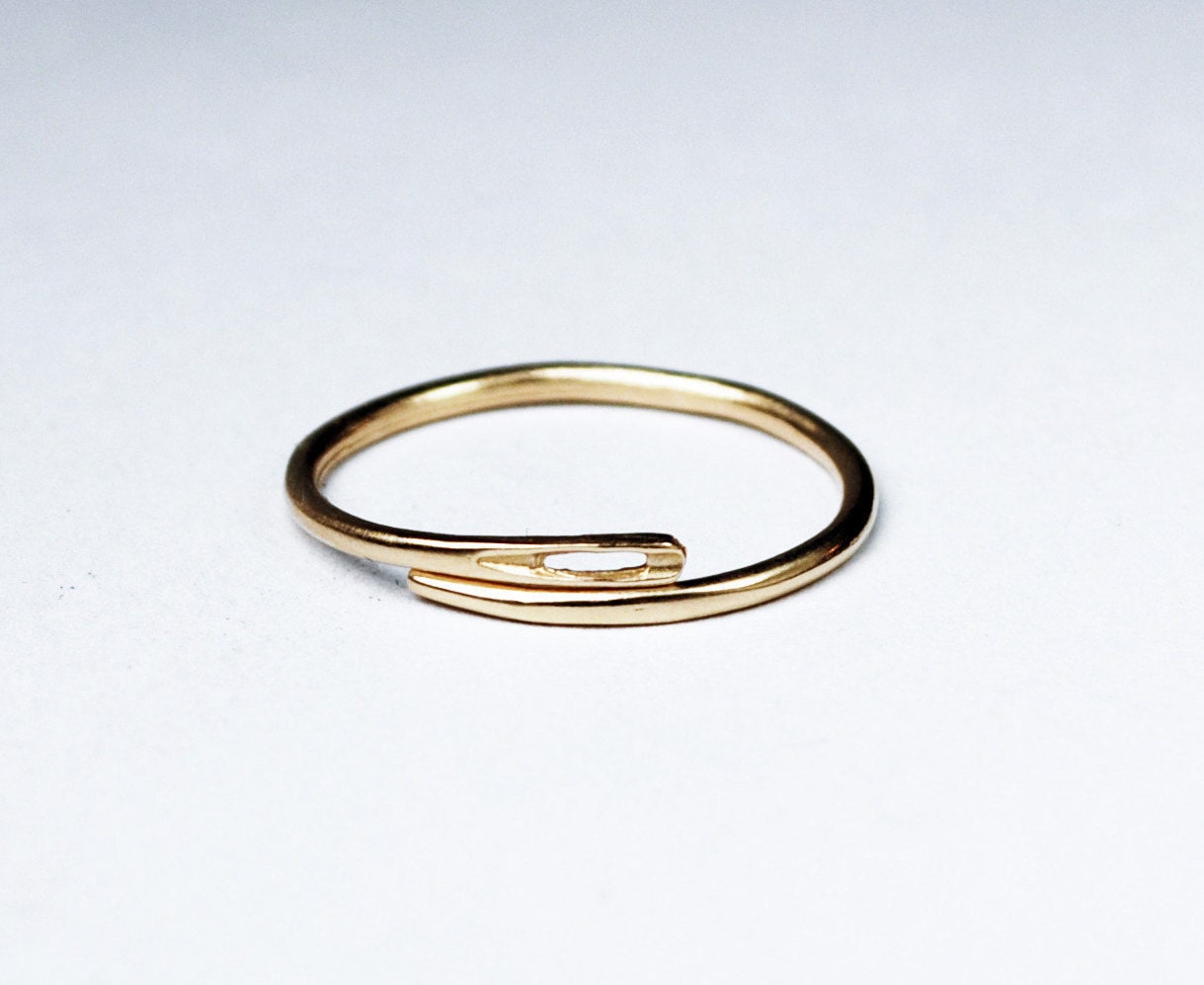 Solid gold thin needle ring