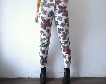 80s 90s skinny jeans. faded floral jeans. cigarette pants - xs, small