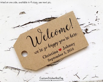 Welcome tags, destintation wedding tags, wedding favor tags, welcome bag tag, rustic wedding, personalized wedding tag (T-119)