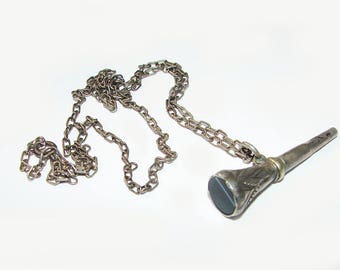 Georgian Victorian Wax Seal Stamp Pocket Watch Key Fob Solid Sterling Silver Agate Pendant Very Unique Antique Necklace
