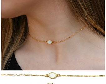 Opal Choker Necklace, Gold Choker Necklace, Dainty stone Choker, Choker Necklace, Delicate Choker Necklace