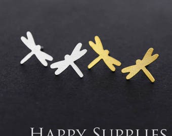 Nickel Free - High Quality Dragonfly Dual-used Golden / Silver Brass Earring Post Finding with Ear Stud Stopper (ZEN132)