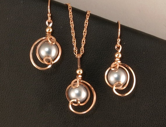 Rose Gold Gray Pearl Necklace Gift Set Gray Pearl Rose Gold